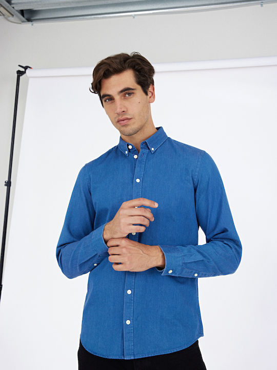 Casual Friday Men's Shirt Long Sleeve Denim Blue