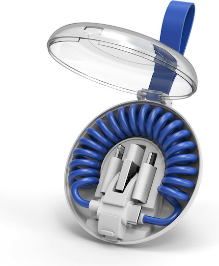 Diamandino Спирала USB към Lightning / Type-C / micro USB Кабел Син 1.5м (DMFC31001_9D32)