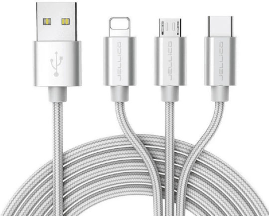 Jellico GS-13 Braided USB to Lightning / Type-C / micro USB 1.2m Cable Gray