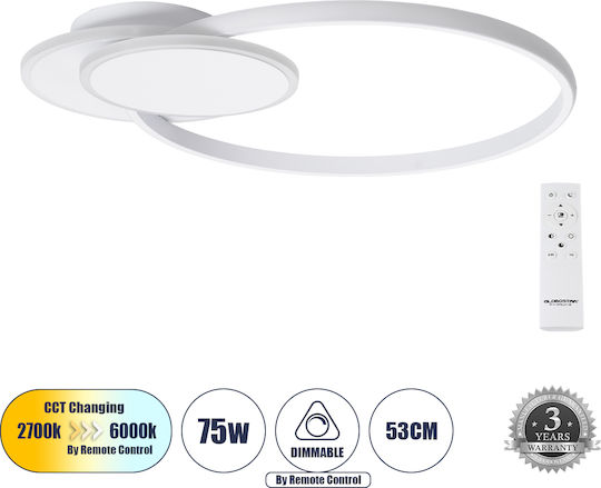 GloboStar Circuo Plafonieră de Tavan 42.5buc Albă cu LED Integrat și Telecomandă