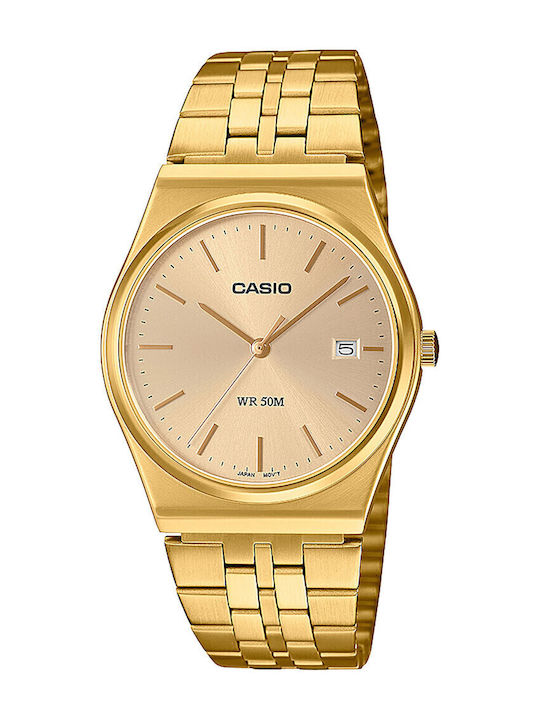 Casio Ανδρικό Ρολόι 35mm Μπαταρίας με Χρυσό Μεταλλικό Μπρασελέ