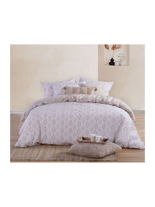 Nef-Nef Homeware Σετ Παπλωματοθήκη Βαμβακερή Μονή με Μαξιλαροθήκη 170x240cm Shreder Ecru