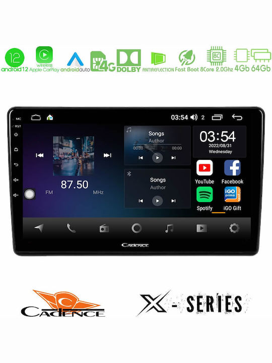 Cadence Car Audio System for Peugeot Partner / Partner Tepee Citroen Berlingo 2008-2018 (Bluetooth/USB/WiFi/GPS/Apple-Carplay/Android-Auto) with Touch Screen 9"