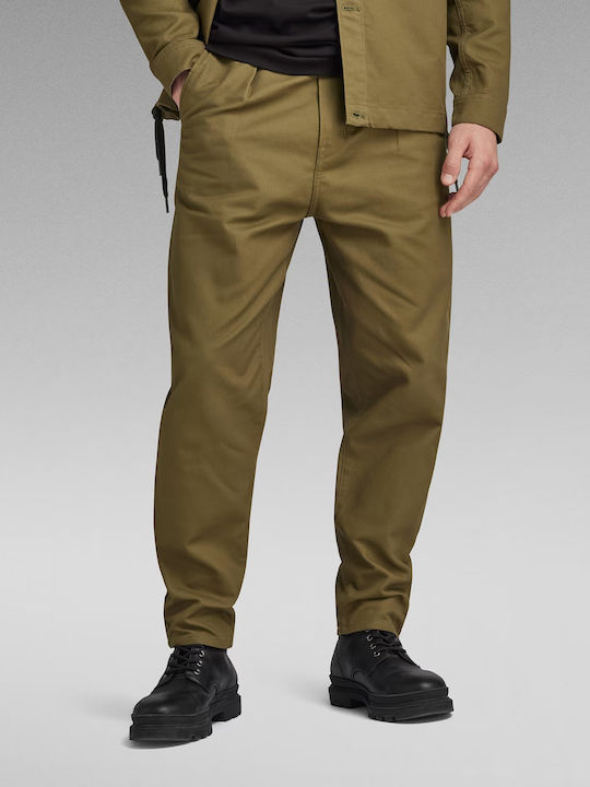 Pantalon Barbat Chino Relaxed Fit Kaki Plisat
