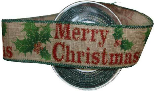 Χριστουγεννιάτικη Κορδέλα Merry Christmas Υφασμάτινη Μπεζ