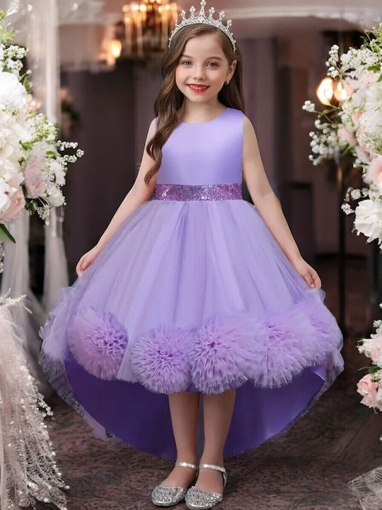 Kinderkleid Ärmellos Tüll Set mit Zubehör Flieder