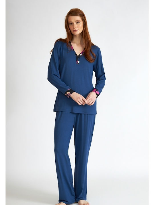 Harmony Winter Damen Pyjama-Set Blau