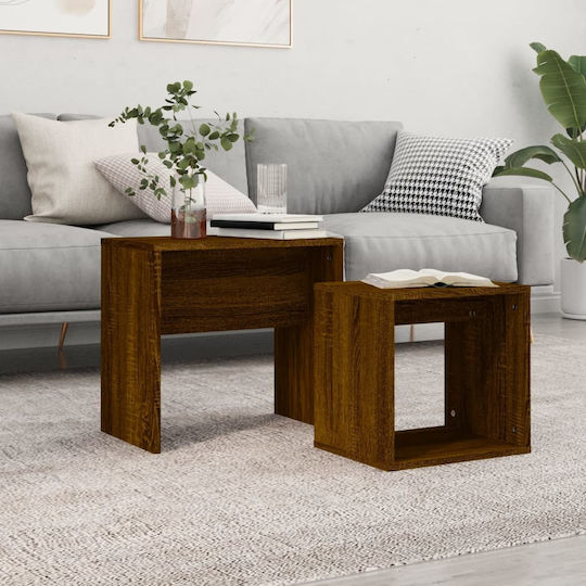 Rectangular Zigon Set Wooden Brown Oak 2 Pieces M48xW30xH45cm