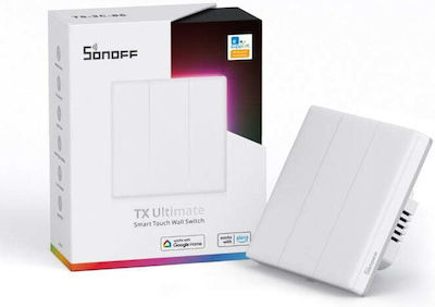 Sonoff T5EU3C Χωνευτός Διακόπτης Τοίχου Wi-Fi για Έλεγχο Φωτισμού με Πλαίσιο και Τρία Πλήκτρα Λευκός