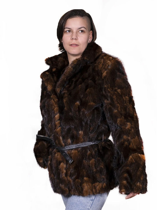 Ageridis Leather Women's Short Fur Brown