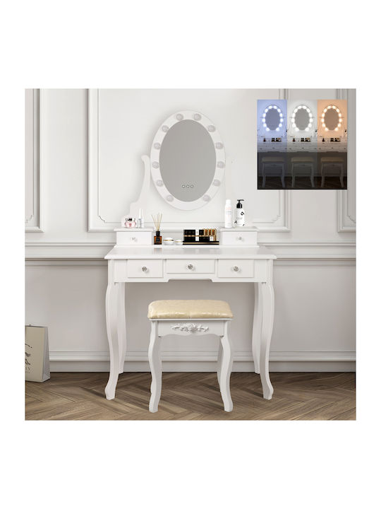 Wooden Makeup Dressing Table White with Mirror 80xx40cm