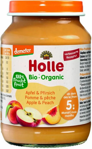 Holle Fruit puree Apple & Peach with Flavor Apple & Peach No Added Sugar 190gr for 5+ Months