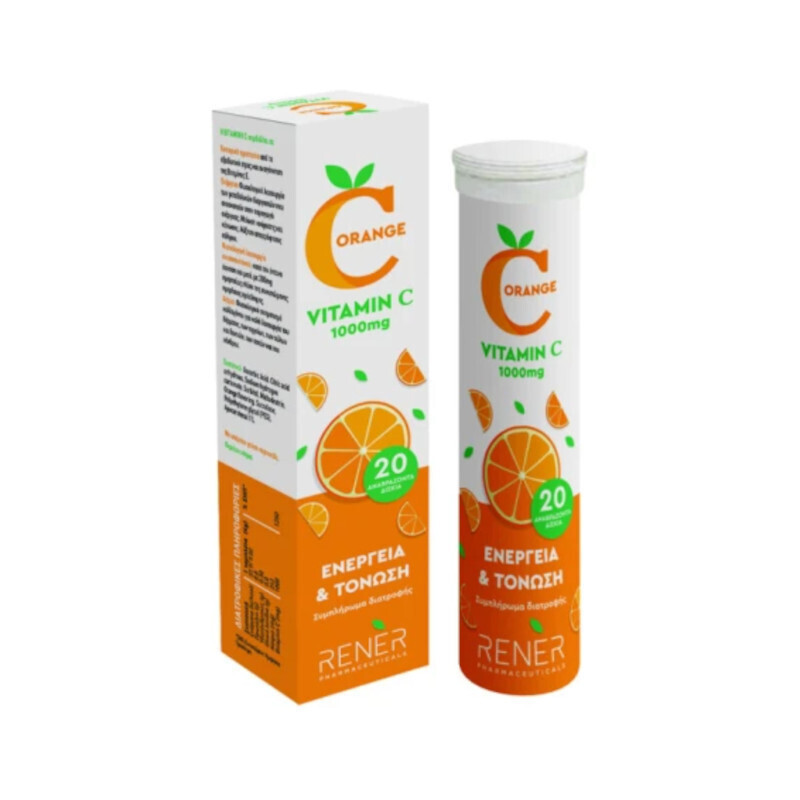 Rener Vitamin C Βιταμίνη για Ενίσχυση του Ανοσοποιητικού, τo Δέρμα & Αντιοξειδωτική δράση 1000mg Πορτοκάλι 20 αναβράζοντα δισκία