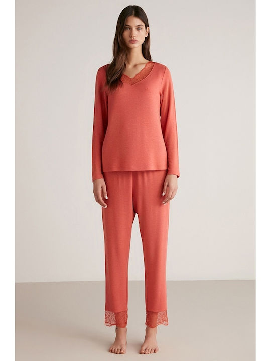 Penye Mood Winter Damen Pyjama-Set Orange