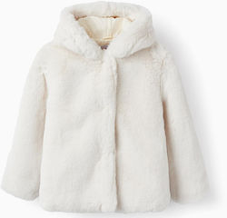 Zippy Girls Fur Coat White with Ηood