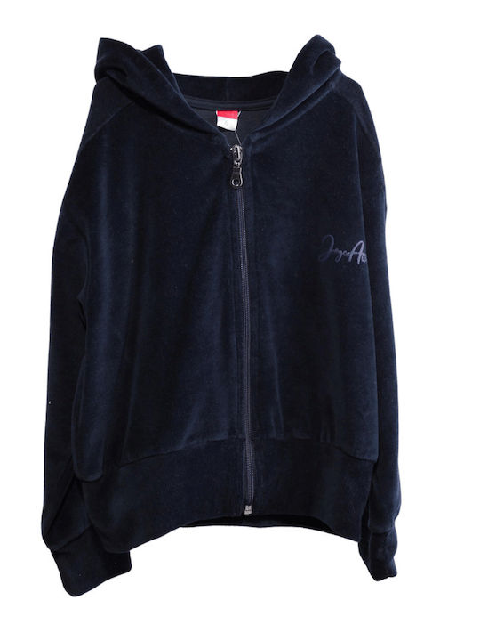 Joyce Girls Hooded Cardigan with Zipper Navy Blue