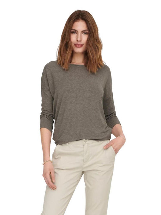 Women's Blouse with 3/4 Sleeve & Boat Neckline Brown