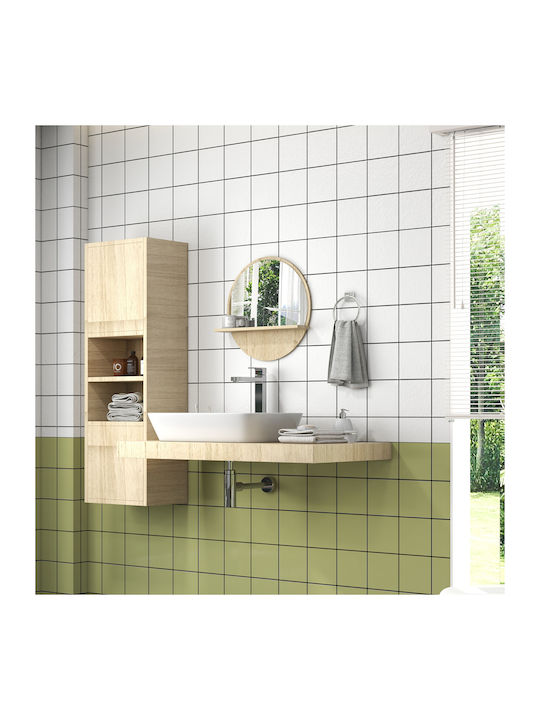 Kleankin Runder Badezimmerspiegel aus Spanplatte mit Regal 45x45cm