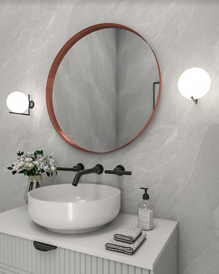 Round Bathroom Mirror made of Stainless Steel 55x55cm Pink