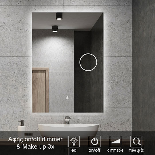 Magnifying Rectangular Bathroom Mirror Led Touch 60x90cm
