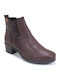 Leather Women's Ankle Boots with Medium Heel Brown