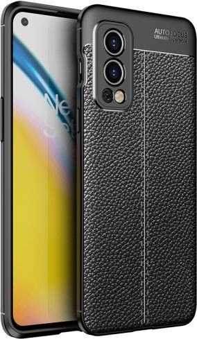 Litchi Texture Umschlag Rückseite Silikon Schwarz (OnePlus Nord 2)