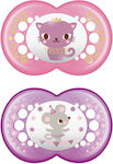 Mam Orthodontic Pacifiers Silicone Cat Pink/Purple for 16+ months 2pcs