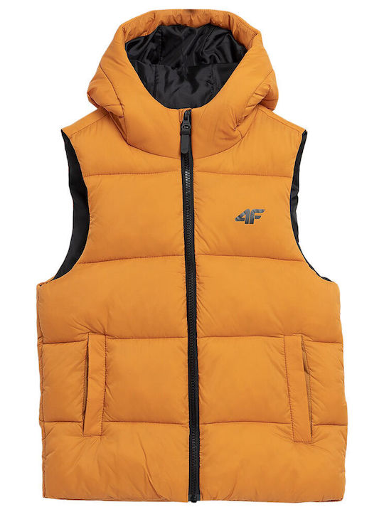 Down Kids Quilted Sleeveless Short Hooded Orange