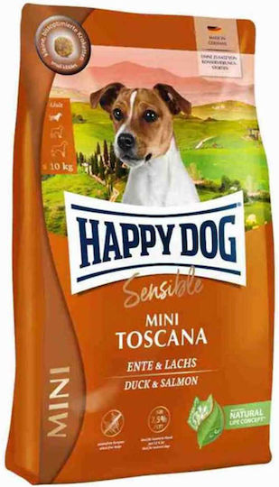 Happy Dog 0.8kg Dry Food Grain-Free & Gluten-Free for Adult Neutered Small Breed Dogs with Duck, Salmon, Poultry, Apple, Corn, Rice, Meat, Fish, Tuna, Rabbit, Lamb and Potatoes