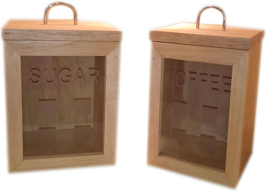 Set 2buc Borcane pentru Maro / Zahăr cu capac ermetic Lemn Maro 11x11x14.5cm