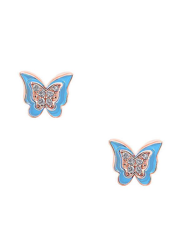 JewelStories Cutie Butterflies Vergoldet Kinderohrringe Nieten Schmetterlinge aus Silber Pink Gold-Blue