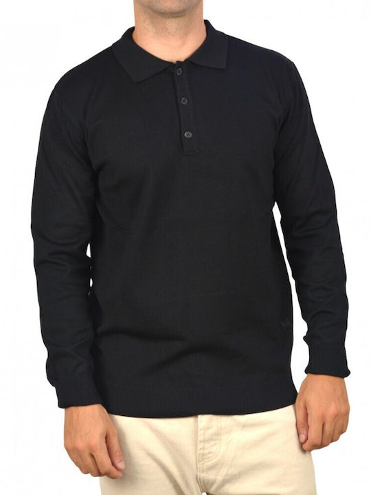 Hamaki-Ho Men's Long Sleeve Sweater Polo Black