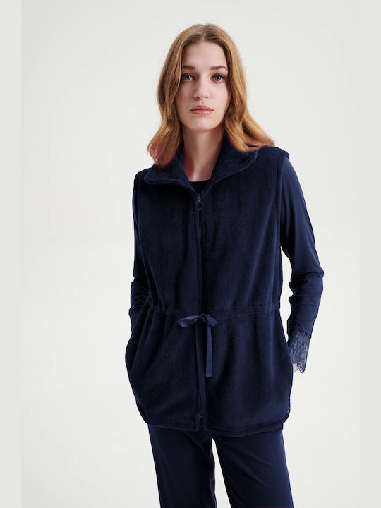 Vamp Winter Women's Fleece Robe Navy Blue