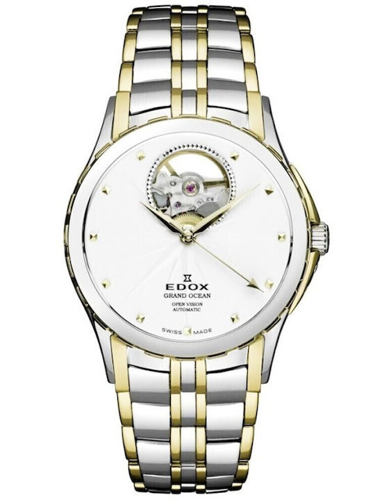 Edox Grand Ocean Γυναικείο Ρολόι 32mm Αυτόματο με Ασημί Μεταλλικό Μπρασελέ