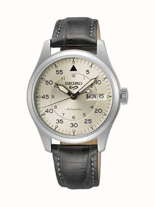 Seiko 5 Мъжки Часовник Автоматичен с Черна Кожена Каишка