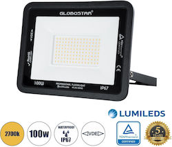 GloboStar Atlas Στεγανός Προβολέας LED 100W Θερμό Λευκό 2700K IP67