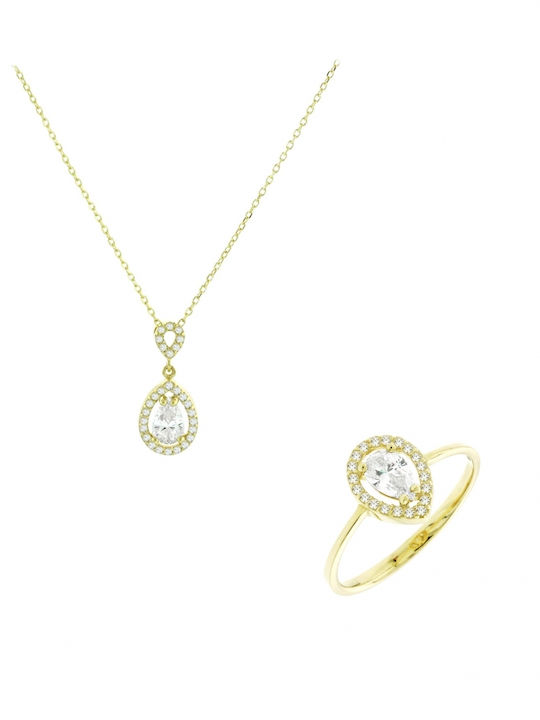 Art d or Set cu Colier & Inel din Aur 14K cu Pietre