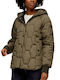 Women's Short Puffer Jacket for Spring or Autumn Khaki