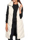 Funky Buddha Women's Long Puffer Jacket for Winter with Detachable Hood Ecru
