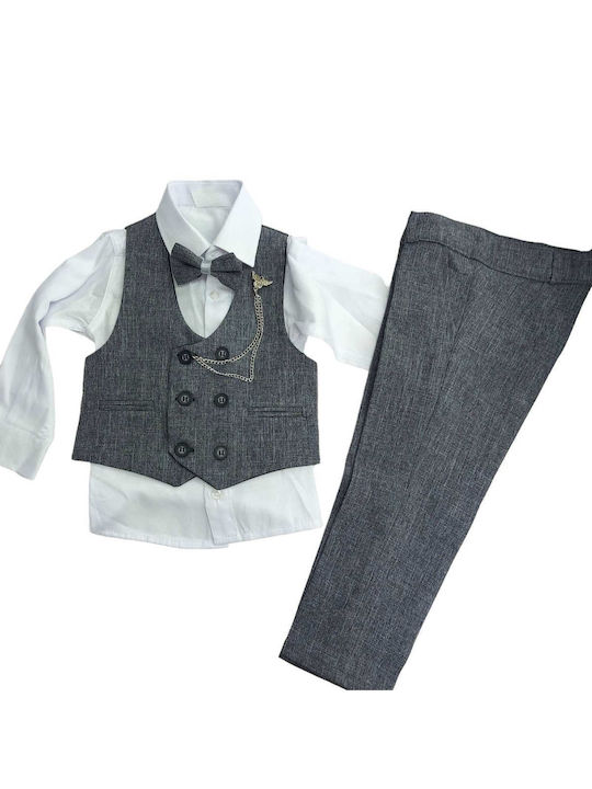 TakTakBaby Baptism Suit with Vest for Boys Gray 5 Pieces