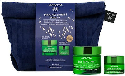 Apivita Making Spirits Bright (Light Texture) Hautpflegeset für Aufhellung & Anti-Aging mit Gesichtscreme & Kulturtasche & Geschenk BEE RADIANT Gel-Balm Nacht 65ml