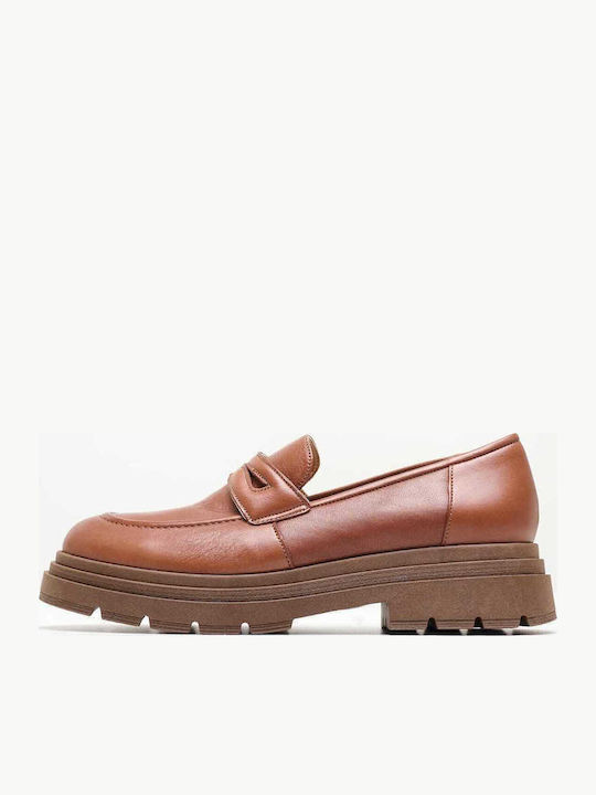 Leather Women's Moccasins in Tabac Brown Color