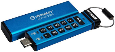 Kingston IronKey Keypad 200C 128GB USB 3.2 Stick with connection USB-C Blue