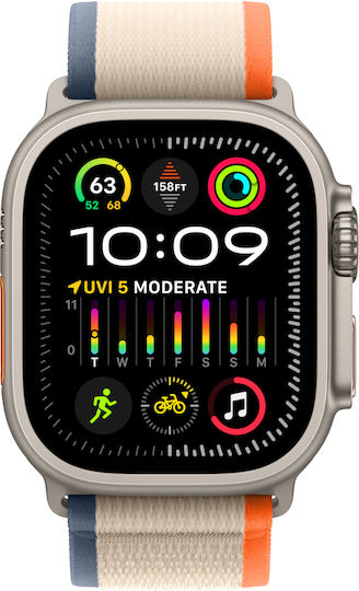 Apple Watch Ultra 2 Titanium 49mm Αδιάβροχο με eSIM και Παλμογράφο (Orange/Beige Trail Loop - S/M)