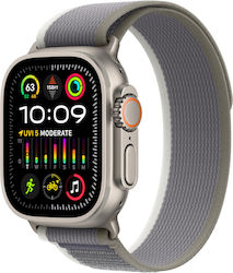 Apple Watch Ultra 2 Trail Loop (S/M) Titanium 49mm Αδιάβροχο με eSIM και Παλμογράφο (Green/Grey Trail Loop S/M)