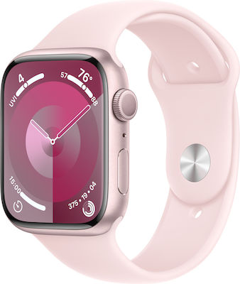 Apple Watch Series 9 Aluminium 45mm Αδιάβροχο με Παλμογράφο (Pink με Light Pink Sport Band (M/L))