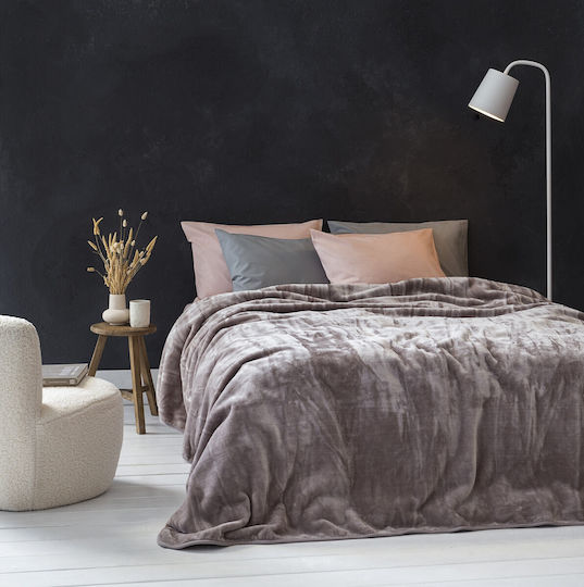 Nima Coperta Κουβέρτα Βελουτέ Υπέρδιπλη 240x260εκ. Cigar Beige