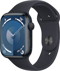 Apple Watch Series 9 Aluminium 45mm Waterproof with Heart Rate Monitor (Midnight with Midnight Sport Band (S/M))