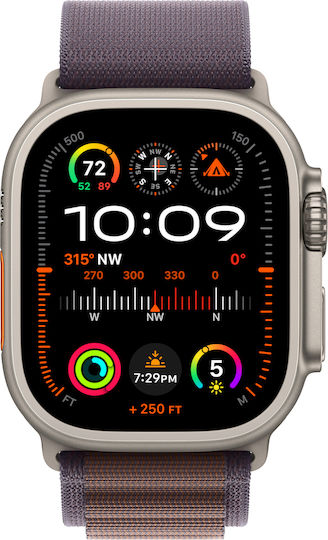 Apple Apple Watch Ultra 2 Titanium 49mm Waterproof with eSIM and Heart Rate Monitor Indigo Alpine Loop Medium Strap Size