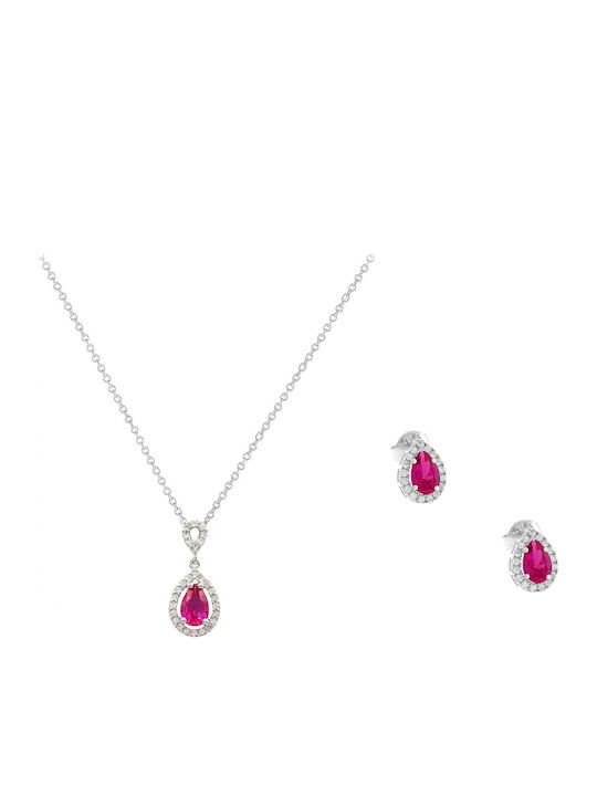 Art d or Комплект с Колие & Обеци от Бяло злато 14K с Камъни